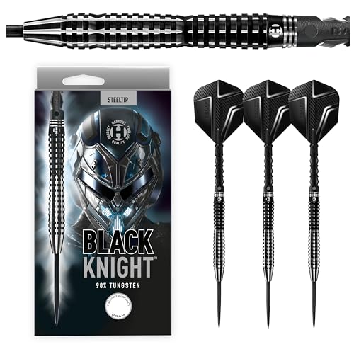 Harrows Black Knight Darts-Set mit 90% Wolframstahlspitze, 22 g, 23 g, 24 g und 25 g – inklusive Black Carbon ST Midi-Schäften und Micron Black Knight Flights (24g) von Harrows