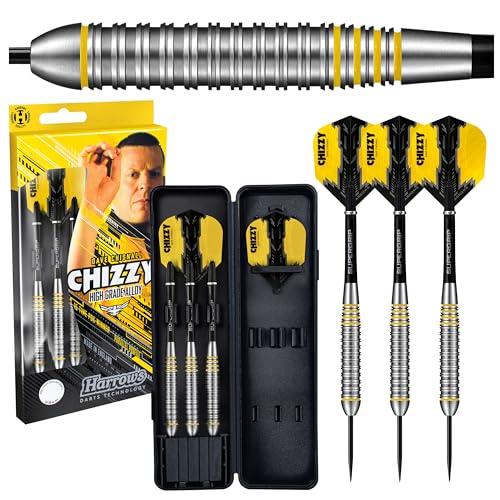 Harrows Chizzy Dartpfeile aus hochwertiger Legierung, Stahlspitzen-Dart-Set mit Tragetasche, 21 g, 22 g, 23 g und 24 g, inklusive Supergrip-Schäften und 100 Mikron Chizzy-Flights (22 Grams) von Harrows