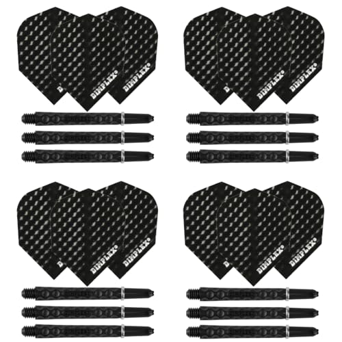 Harrows Darts 4 x Sets Dimplex-Dartschäfte und Dimplex-Dartflights – 12 Dartschäfte, insgesamt 12 Dartflights – mittel und kurz (mittel, schwarz) von Harrows