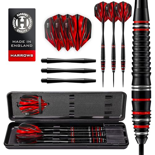 Harrows Fire High Grade Alloy Steel Tip Darts Set 21g, 22g, 23 & 24g - Includes Black Speedline Shafts, Fire Flights & Travel Case (21, Gramm) Harrows Fire High Grade Alloy Steel Tip Darts Set 21g, 22g, 23 & 24g - Includes Black Speedline Shafts, Fire Flights & Travel Case (21, Gramm) von Harrows
