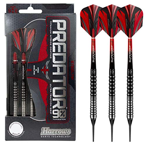 Harrows Predator Darts-Set mit weicher Spitze aus 90% Wolfram – 18 g und 20 g – inklusive Ultra Traction Grip, Supergrip Fusion Shafts, Prime Flights und Reiseetui-18g Harrows Predator Darts-Set mit weicher Spitze aus 90% Wolfram – 18 g und 20 g – inklusive Ultra Traction Grip, Supergrip Fusion Shafts, Prime Flights und Reiseetui-18g von Harrows