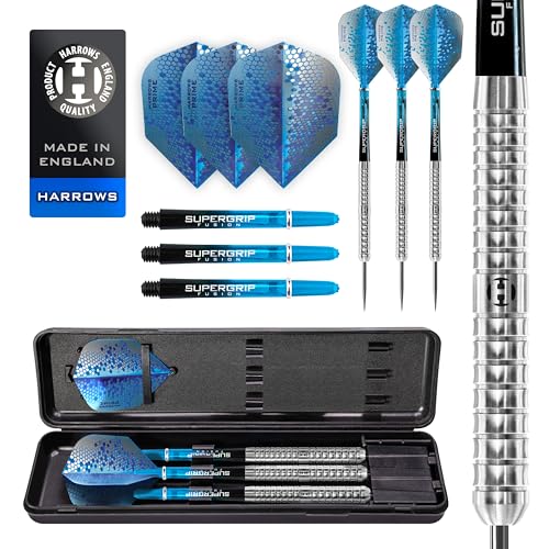 Harrows Pulse 90% Tungsten Darts | Steeldarts-Set mit Tragetasche | 21g, 22g, 23g, 24g, 25g & 26g | Enthält Supergrip Fusion Shafts und 100 Micron Prime Flights (24g) von Harrows