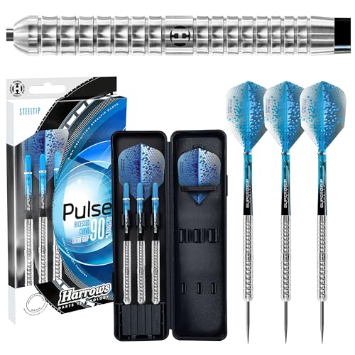 Harrows Pulse 90% Tungsten Darts | Steeldarts-Set mit Tragetasche | 21g, 22g, 23g, 24g, 25g & 26g | Enthält Supergrip Fusion Shafts und 100 Micron Prime Flights (26g) von Harrows