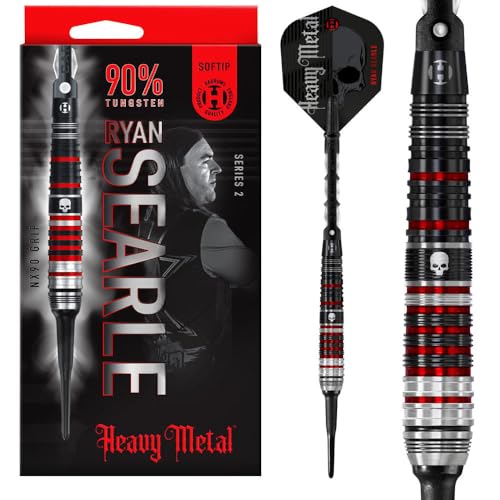 Harrows Ryan Searle Heavy Metal Serie 2 Spieler-Dart-Set | Professionelle Darts 90% Wolfram Soft-Tip | Alle Gewichte Pro Darts | 10-teiliges Set mit Carbon ST Midi Schäften & Signatur-Flights (20g) von Harrows