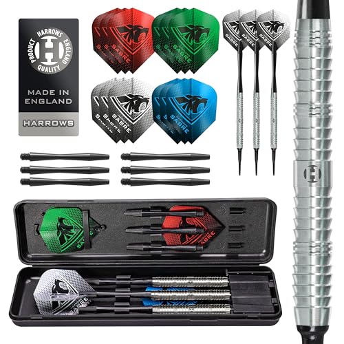 Harrows Sabre Pro Darts-Set, 90% Wolfram, weiche Spitze, 18 g, riesiges 24-teiliges Bündel mit Ersatzschäften, Prime Flights und Reiseetui, 18 g Harrows Sabre Pro Darts-Set, 90% Wolfram, weiche Spitze, 18 g, riesiges 24-teiliges Bündel mit Ersatzschäften, Prime Flights und Reiseetui, 18 g von Harrows