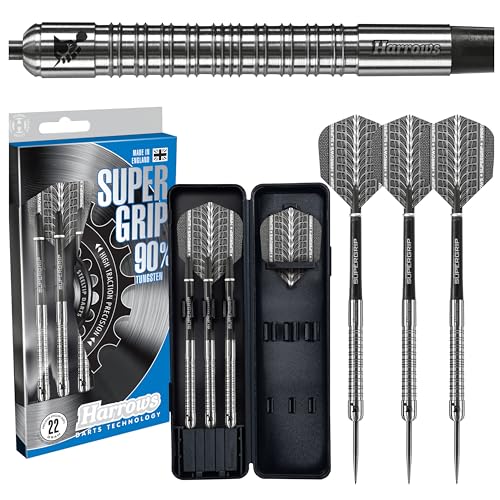 Harrows SUPERGRIP Darts-Set mit 90% Wolframstahlspitze. Erhältlich in 21 g, 22 g, 23 g, 24 g, 25 g, 26 g, 28 g und 30 g – inklusive Supergrip-Schäften, Supergrip-Flights und Reiseetui Harrows SUPERGRIP Darts-Set mit 90% Wolframstahlspitze. Erhältlich in 21 g, 22 g, 23 g, 24 g, 25 g, 26 g, 28 g und 30 g – inklusive Supergrip-Schäften, Supergrip-Flights und Reiseetui von Harrows