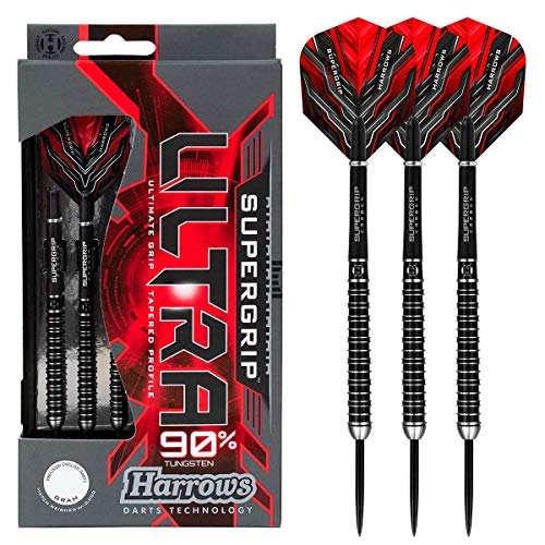Harrows SUPERGRIP Ultra Darts-Set mit 90% Wolframstahlspitze. Erhältlich in 21 g, 22 g, 23 g, 24 g, 25 g, 26 g, 28 g und 30 g – inklusive Supergrip-Carbonschäfte, Supergrip-Flights (24g) Harrows SUPERGRIP Ultra Darts-Set mit 90% Wolframstahlspitze. Erhältlich in 21 g, 22 g, 23 g, 24 g, 25 g, 26 g, 28 g und 30 g – inklusive Supergrip-Carbonschäfte, Supergrip-Flights (24g) von Harrows
