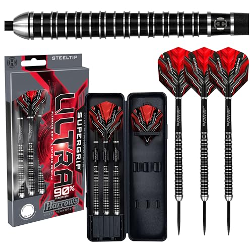 Harrows SUPERGRIP Ultra Darts-Set mit 90% Wolframstahlspitze. Erhältlich in 21 g, 22 g, 23 g, 24 g, 25 g, 26 g, 28 g und 30 g – inklusive Supergrip-Carbonschäfte, Supergrip-Flights (25g) Harrows SUPERGRIP Ultra Darts-Set mit 90% Wolframstahlspitze. Erhältlich in 21 g, 22 g, 23 g, 24 g, 25 g, 26 g, 28 g und 30 g – inklusive Supergrip-Carbonschäfte, Supergrip-Flights (25g) von Harrows
