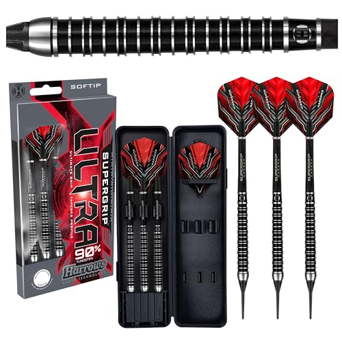Harrows SUPERGRIP Ultra 90% Wolfram-Dart-Set mit weicher Spitze. Erhältlich in 18 g, 21 g, 22 g – inklusive Supergrip-Carbonschäfte, Supergrip-Flights und Reiseetui (22g) Harrows SUPERGRIP Ultra 90% Wolfram-Dart-Set mit weicher Spitze. Erhältlich in 18 g, 21 g, 22 g – inklusive Supergrip-Carbonschäfte, Supergrip-Flights und Reiseetui (22g) von Harrows