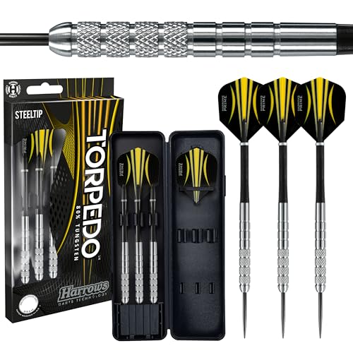 Torpedo 80% Tungsten Darts | Steel Tip Darts Set mit Tragetasche | 21g, 22g, 23g, 24g, 25g, 26g & 27g | Beinhaltet Schwarze Nylonschäfte & 100 Micron Prime Flights Torpedo 80% Tungsten Darts | Steel Tip Darts Set mit Tragetasche | 21g, 22g, 23g, 24g, 25g, 26g & 27g | Beinhaltet Schwarze Nylonschäfte & 100 Micron Prime Flights von Harrows