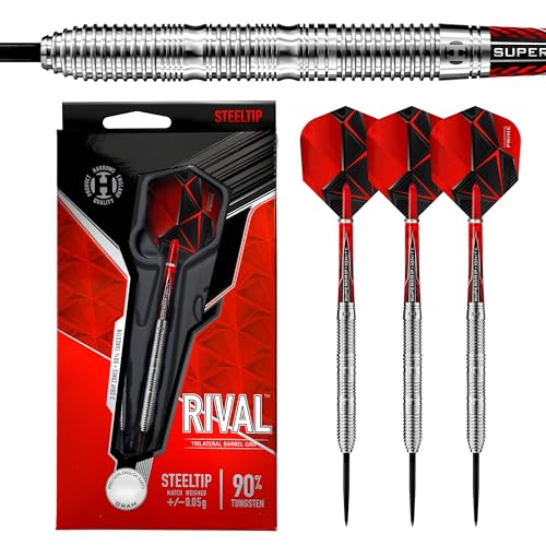 Rival Dartpfeile aus 90% Wolfram | Steeldarts-Set mit Tragetasche | 21g, 22g, 23g, 24g, 25g & 26g | Enthält Supergrip Ignite Shafts und 100 Micron Prime Flights Rival Dartpfeile aus 90% Wolfram | Steeldarts-Set mit Tragetasche | 21g, 22g, 23g, 24g, 25g & 26g | Enthält Supergrip Ignite Shafts und 100 Micron Prime Flights von Harrows