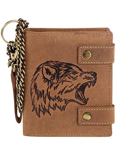 Harrys-Collection Herren Geldbörse mit Wolf Motiv aus hochwertigem Leder + RFID mit Kette Vintage Look, Farben:Cognac Harrys-Collection Herren Geldbörse mit Wolf Motiv aus hochwertigem Leder + RFID mit Kette Vintage Look, Farben:Cognac von Harrys-Collection