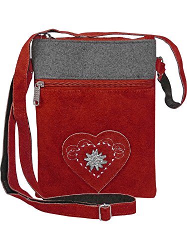 Harrys-Collection Umhänge Trachtentasche Leder Velour mit Applikation Herz Stickerei und Edelweiß, Farben:rot Harrys-Collection Umhänge Trachtentasche Leder Velour mit Applikation Herz Stickerei und Edelweiß, Farben:rot von Harrys-Collection