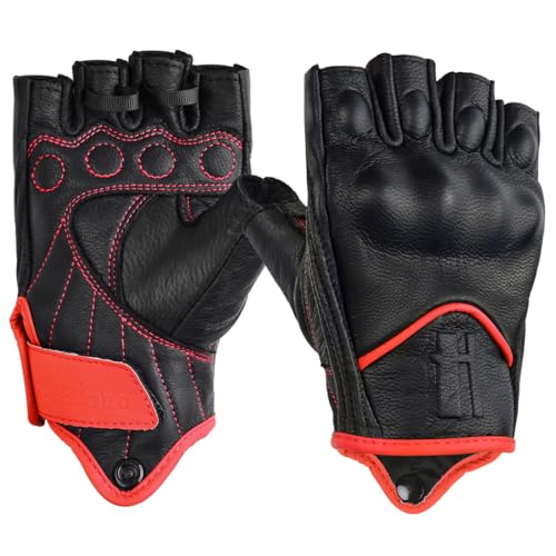 Harssidanzar Damen Fingerlose Motorradhandschuhe,Harter Knuckle Schutz Reiten Motorradfahrer Racing Motorradhandschuh KL022EU,Schwarz Rot,Größe S Harssidanzar Damen Fingerlose Motorradhandschuhe,Harter Knuckle Schutz Reiten Motorradfahrer Racing Motorradhandschuh KL022EU,Schwarz Rot,Größe S von Harssidanzar