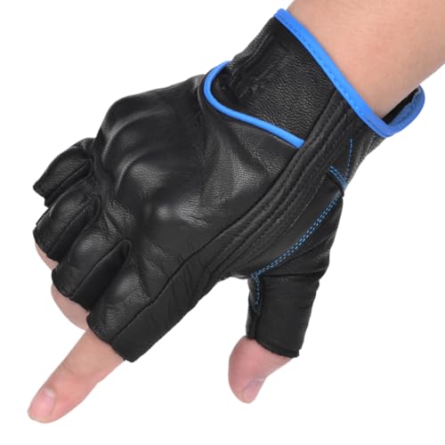 Harssidanzar Herren Fingerlose Motorradhandschuhe Ziegenleder Handschuhe GM037EU, Schwarz/Blau, Größe M Harssidanzar Herren Fingerlose Motorradhandschuhe Ziegenleder Handschuhe GM037EU, Schwarz/Blau, Größe M von Harssidanzar
