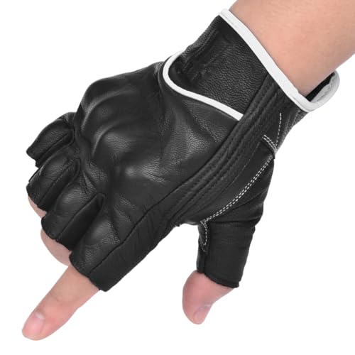 Harssidanzar Herren Fingerlose Motorradhandschuhe Ziegenleder Handschuhe GM037EU, Schwarz/Weiß, Größe XL Harssidanzar Herren Fingerlose Motorradhandschuhe Ziegenleder Handschuhe GM037EU, Schwarz/Weiß, Größe XL von Harssidanzar