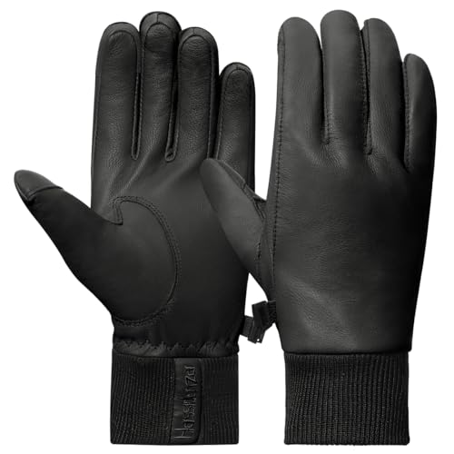 Harssidanzar Herren Lederhandschuhe mit Fleece gefüttert für kaltes Wetter, Winter Warm Goatskin Touchscreen Handschuhe HM002EU,Schwarz,Größe XS von Harssidanzar