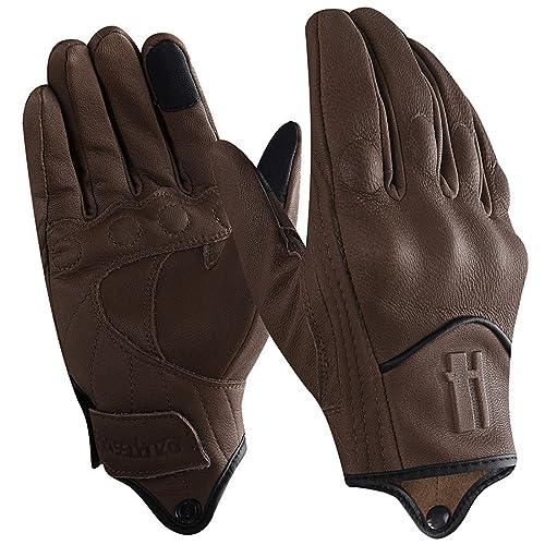 Harssidanzar Herren Motorrad Handschuhe Winter Warm Goatskin Leder Fleece gefüttert Touchscreen Motorrad Handschuhe GM041EU, Braun, Größe XL von Harssidanzar