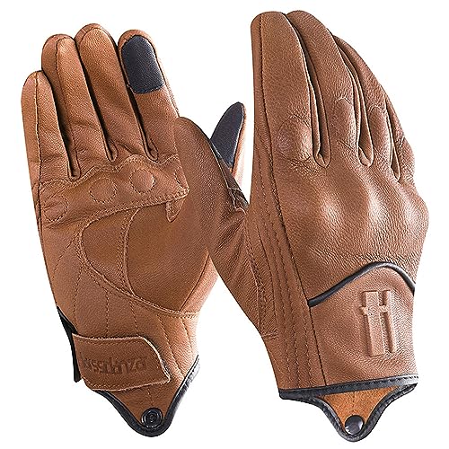 Harssidanzar Herren Motorrad Handschuhe Winter Warm GoatSkin Leder Fleece gefüttert Touchscreen Motorrad Handschuhe GM041EU, Hellbraun, Größe L von Harssidanzar