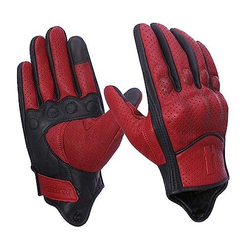 Harssidanzar Herren Motorradhandschuhe Ziegenleder Vollfinger Atmungsaktives und Perforiertes Design Touchscreen Sommer Motorradhandschuhe CM043EUA, C2-Rot, Größe S Harssidanzar Herren Motorradhandschuhe Ziegenleder Vollfinger Atmungsaktives und Perforiertes Design Touchscreen Sommer Motorradhandschuhe CM043EUA, C2-Rot, Größe S von Harssidanzar