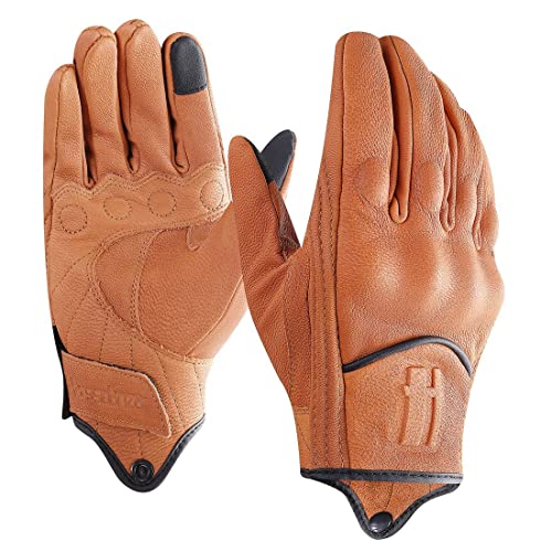 Harssidanzar Herren Vollfinger Ziegenleder Leder Touchscreen Motorradhandschuhe GM028E, Bräunen(upgrade), Größe S von Harssidanzar