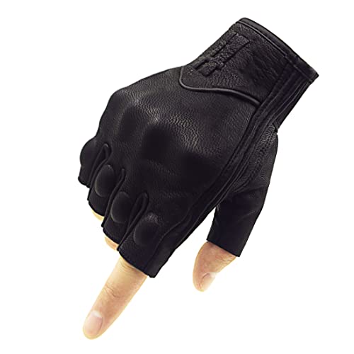 Harssidanzar Herren Vollfinger Ziegenleder Touchscreen Motorrad Fingerlose Handschuhe GM037EU,Schwarz, Größe M von Harssidanzar