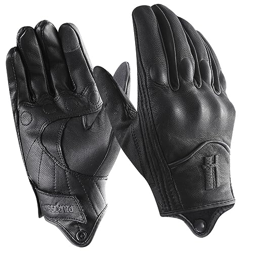 Harssidanzar Herren Winter Warm Goatskin Leder Touchscreen Motorrad Handschuhe GM041EU, Schwarz (Fleecefutter), Größe M von Harssidanzar