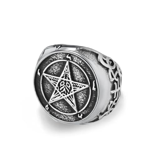 Hasdnker Ring Ringe Damen Bijouterie Herren 25Mm Vintage Gefallener Engel Luzifer Ring Satan Pentagramm Silber Gold Schwarz Farbe Ring 11 Silber von Hasdnker