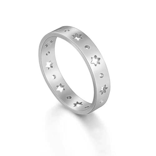 Hasdnker Ring Ringe Damen Bijouterie Herren Ausgehöhlter Sternring Für Damen, Modisch, Süß, Romantisch, Valentinstagsschmuck, 9 Silber von Hasdnker