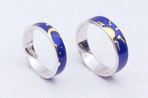 Hasdnker Ring Ringe Damen Bijouterie Herren Blau Tropfen Glasur Sonne Mond Sterne Paar Süße Romantische Silber Farbe Weibliche Resizable Öffnung Ringe Paar von Hasdnker