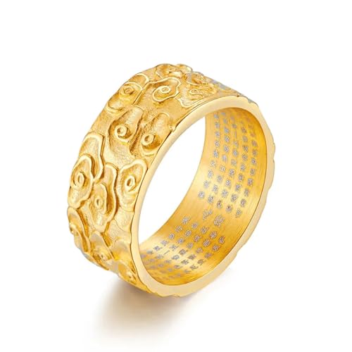 Hasdnker Ring Ringe Damen Bijouterie Herren Buddhistischer Ring Mit Glückverheißendem Wolkenmuster Im Chinesischen Stil, Eingravierter Gebetsschmuck In Gold/Silber Für Männer, 11 Gold von Hasdnker