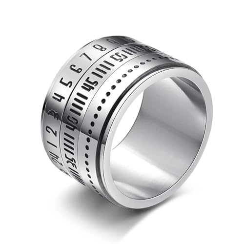 Hasdnker Ring Ringe Damen Bijouterie Herren Drehbare Ringe Arabische Ziffern Rotationsring Für Frauen Mann Modeschmuck 7 Silber von Hasdnker