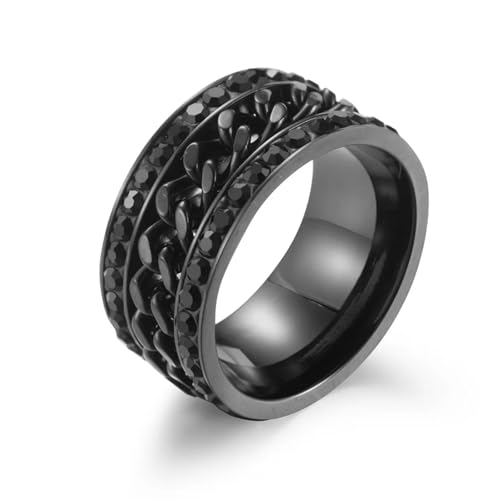 Hasdnker Ring Ringe Damen Bijouterie Herren Drehbarer Bunter Ring Für Damen Und Herren, Modeschmuck Mit Ketteneinlage, Bequeme Passform, 10, Schwarz von Hasdnker