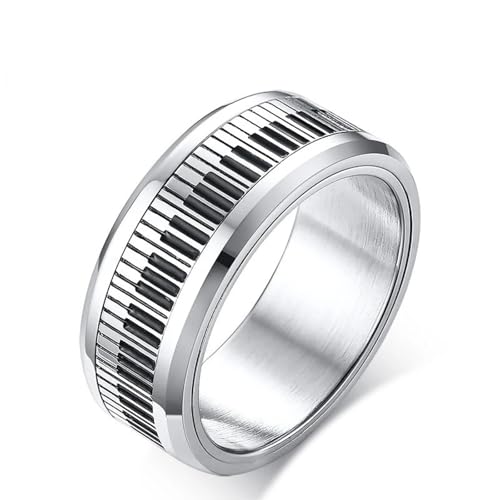 Hasdnker Ring Ringe Damen Bijouterie Herren Drehbarer Klaviertastenring, Hip-Hop-Ring Für Männer, Anti-Stress-Druckabbau, Angstring, 12 Silber von Hasdnker