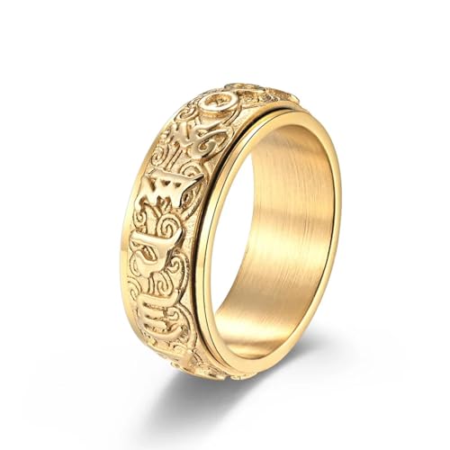 Hasdnker Ring Ringe Damen Bijouterie Herren Drehbarer Ring Beschwörungsformel Mit Sechs Zeichen Für Männer Und Frauen Buddhistische Schrift Glückverheißender Wolkenring 9 Gold von Hasdnker