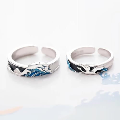 Hasdnker Ring Ringe Damen Bijouterie Herren Fliegende Vogel Fisch Paar Süße Romantische Liebe Silber Farbe Weibliche Größenverstellbare Öffnung Ringe Paar von Hasdnker