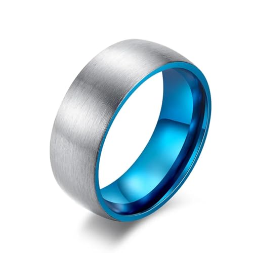 Hasdnker Ring Ringe Damen Bijouterie Herren Gebürsteter, Matter Ring Für Männer, Schwarz, Blau, Gold, Herren-Bogenring, Einfacher Männerschmuck, 8 Blau von Hasdnker