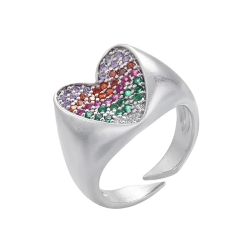 Hasdnker Ring Ringe Damen Bijouterie Herren Goldfarbene Klobige Ringe, Trendige Herzringe Für Frauen, Dicke Offene Ringe, Weiblicher Hochzeitsschmuck, Silvermix von Hasdnker