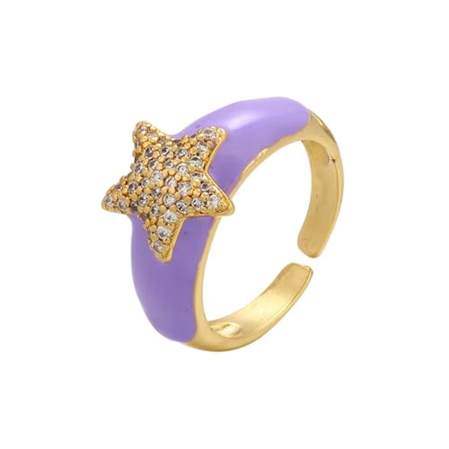 Hasdnker Ring Ringe Damen Bijouterie Herren Goldfarbene Sterne Emaille-Ringe Für Frauen, Sommer, Tropfendes Öl, Klobige Ringe, Mädchen, Öffnungsringe, Partyschmuck, Goldviolett von Hasdnker