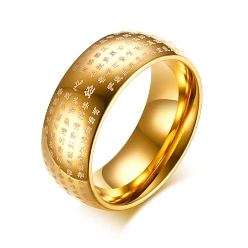 Hasdnker Ring Ringe Damen Bijouterie Herren Herren-Weisheitsring Mit Herz-Sutra-Kuppel In Chinesischen Worten Für Männer, Volkstümlicher Buddhistischer Ring, Religiöser Männerschmuck, 8 Mm, 12 Gold von Hasdnker