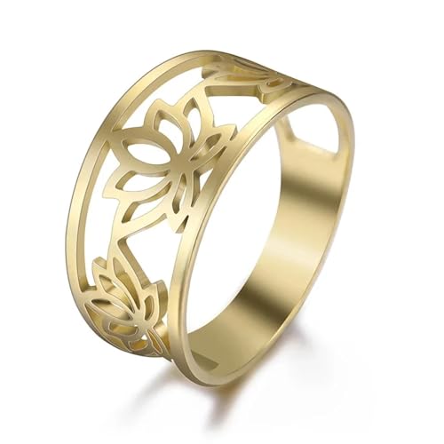 Hasdnker Ring Ringe Damen Bijouterie Herren Hohler Stern-Mond-Blumenring Für Damenmode, Persönlichkeit, Eleganz, Jubiläumsschmuck, 10 Blumengold von Hasdnker