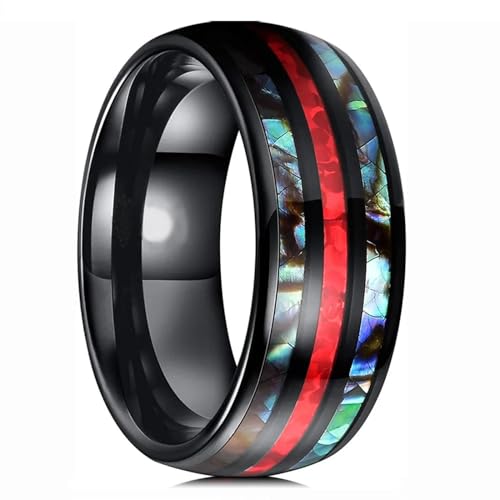 Hasdnker Ring Ringe Damen Bijouterie Herren Modischer 8-Mm-Ring In Schwarz Für Herren, Farbenfrohe Abalone-Muscheleinlage, Abgeschrägte Kanten, Ehering Für Herren, 8 Style4 von Hasdnker