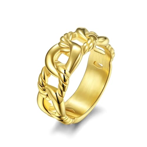 Hasdnker Ring Ringe Damen Bijouterie Herren Modischer Kubanischer Kettenring, 9 Mm, Klobiger Kettenring Für Männer, Hip Hop, Punk, Straßenschmuck, 12 Gold von Hasdnker