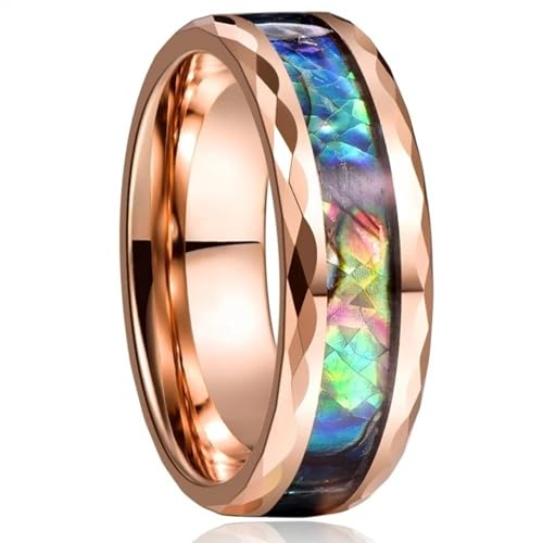 Hasdnker Ring Ringe Damen Bijouterie Herren Modischer Schwarzer Herrenring Mit 8 Mm Bunter Abalone-Muscheleinlage Und Abgeschrägten Kanten, Ehering Für Herren, 10 Style12 von Hasdnker