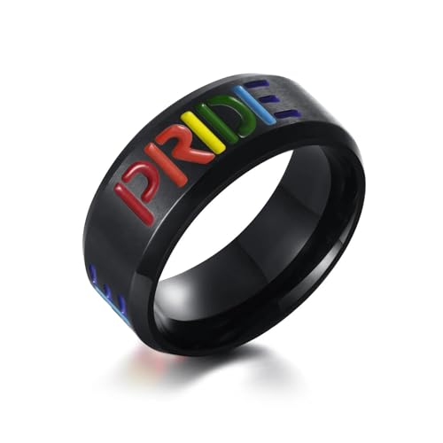 Hasdnker Ring Ringe Damen Bijouterie Herren Schwarzer Regenbogenring Tropfenkleber Regenbogenbuchstabe Männer Frauen Ring 11 Schwarz von Hasdnker