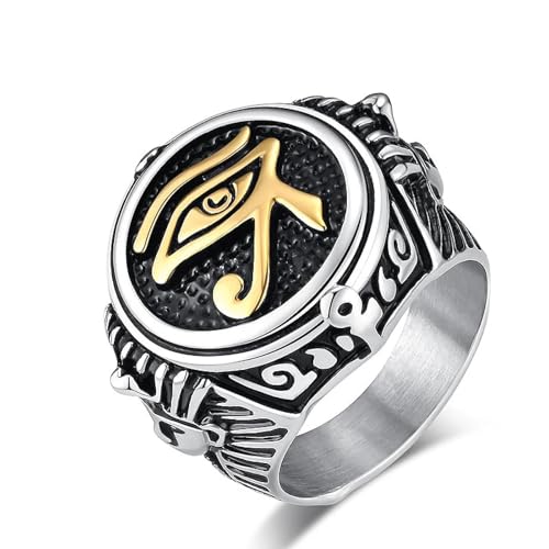 Hasdnker Ring Ringe Damen Bijouterie Herren Stil Auge des Horus Ring Punk Mysteriöse Alte Ägypten Pharao Text Symbol Herrenschmuck 10 Gold von Hasdnker