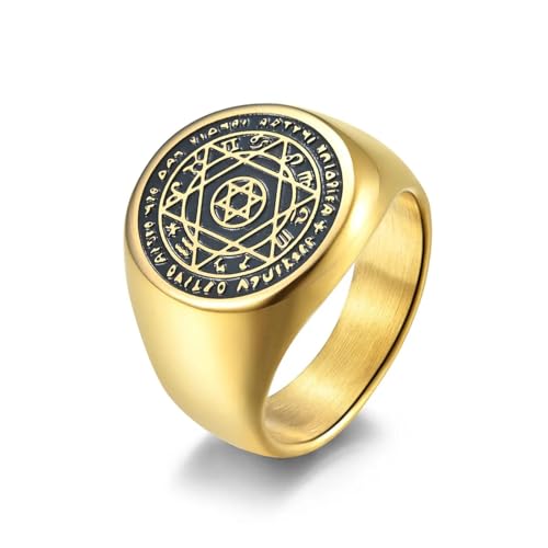 Hasdnker Ring Ringe Damen Bijouterie Herren Vintage Sechszackiger Stern Ringe Gold Silber-Farbe Solomon Siegel Ring Finger Glücks Zubehör Herrenschmuck 12 Gold von Hasdnker