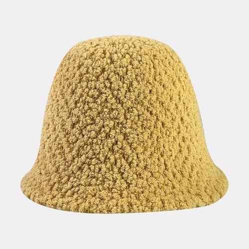 Hasdnker Strickmützen Hüte Mützen Caps Beanie Mütze Beanie Damen Winter Fischerhut Filz Lammwolle Für Mädchen Herbst Und Winter Mode Pelz Panama Hip Hop Hut Off White Cap 54-58Cm Gelb von Hasdnker