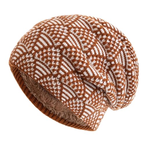 Hasdnker Strickmützen Hüte Mützen Caps Beanie Mütze Beanie Damen Wintermützen Damen Slouchy Beanie Mütze Plüsch Gefüttert Warm Strickmützen 55-60Cm Kamel von Hasdnker