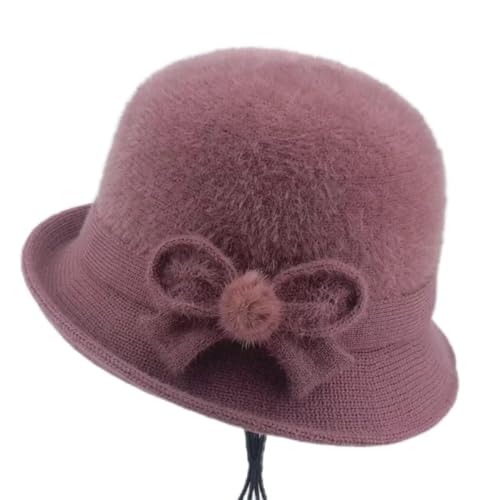 Hasdnker Strickmützen Hüte Mützen Caps Beanie Mütze Beanie Gewebter Fischerhut, Herbst, Elegante Damen-Strickmütze, Großer Kopf, Beckenhut, Fischerhut Mit Schleifengürtel, Panama-Kappe, Rosa von Hasdnker